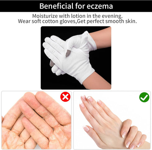 Sibba 2 Pairs White Cotton Touch Screen Moisturizing Gloves for Overnight Bedtime Hand Spa Treatment, Heal Eczema