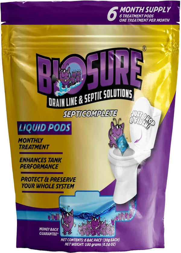 SeptiComplete Liquid Pods: 6-Month Septic Tank Enzymes Treatment and Drain Line Solutions