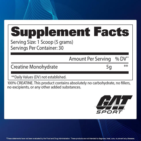 GAT SPORT Creatine Monohydrate Powder, Strength, Brain Health, Anti-oxidant, Endurance, for Men & Women, Unflavored (30 Servings)