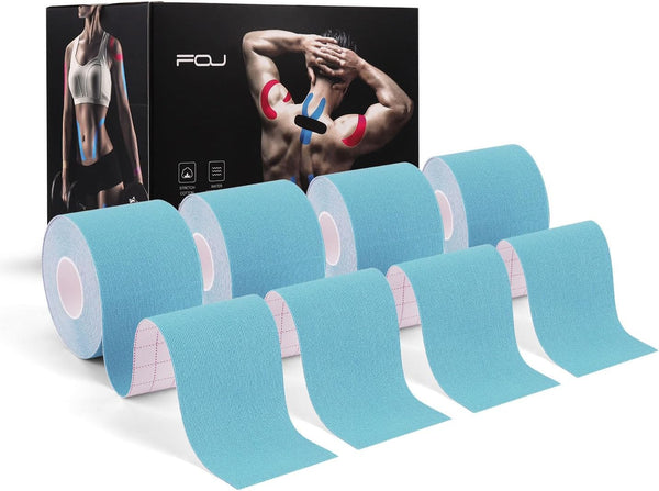 Kinesiology Tape (4 Pack) 16.4ft Water Resistant Athletic Tape for Pain Relief, Injury Recovery, Ice Blue