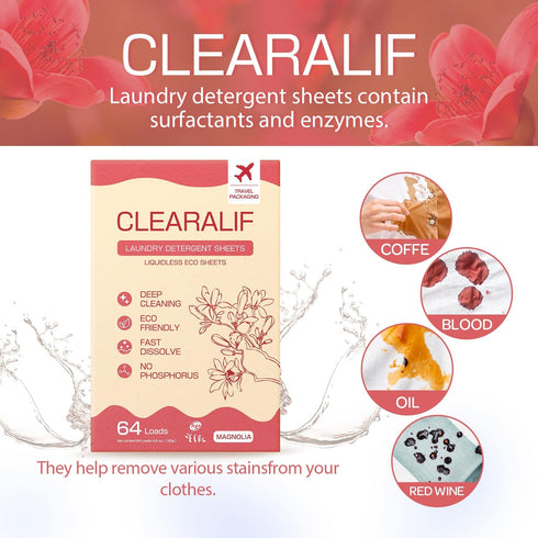 CLEARALIF Laundry Detergent Sheets, Magnolia, 64 Loads, Eco Friendly & Hypoallergenic