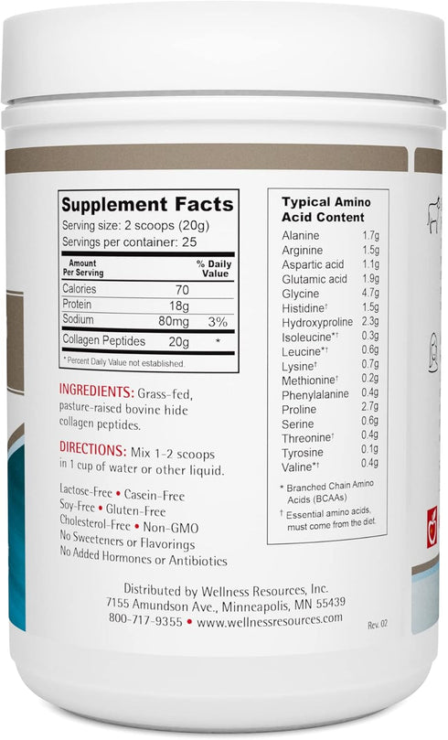 Wellness Resources Collagen Peptides, 100% Collagen Protein, Hydrolyzed Type I and III, Unflavored (500g)