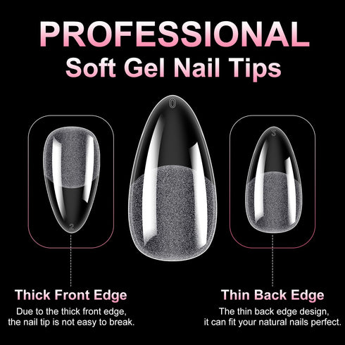 MEKK Medium Almond Nail Tips, 240PCS Full Cover Half Matte Soft Gel Nail Tips for Home DIY & Salon Use