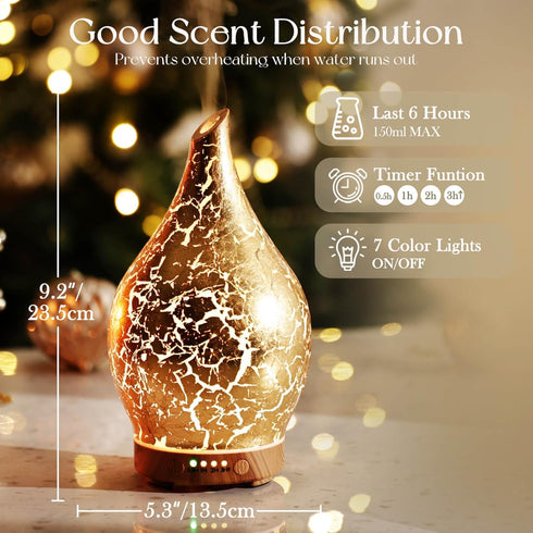 Setting, 150ml 6H Porseme Essential Oil Diffuser Glass Aromatherapy Ultrasonic Humidifier, Air Refresh Auto Shut-Off