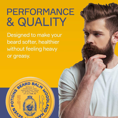 Seven Potions Beard Balm 2 oz. 100% Natural Softener with Jojoba Oil - Nourishes and Softens Beard (Woodland Harmony)