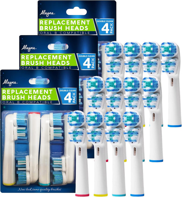 Replacement Brush Heads Compatible with OralB Braun, Best Double Clean, Pack of 12 for Oral B Pro, 1000, 8000, 9000.