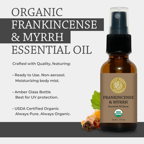 Organic Frankincense & Myrrh Essential Oil Spray, 100% Pure USDA Certified Aromatherapy, 1 oz by Silk Road Organic