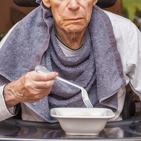 2 Pcs/ set Angled Fork Spoon Ergonomic Fork Curved Utensil Angled Fork Eating Feeding Curved Spoon for Elderly Patients, Right Hand