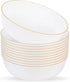 Blue Sky Edge Disposable Round Plastic Bowls, 16 oz (10 Count), White with Gold Rim for Parties and Events