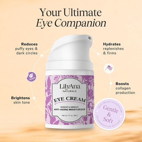 LilyAna Naturals Eye Cream for Dark Circles and Puffiness, Anti Aging Under Eye Cream, Reduce Fine Lines and Wrinkles