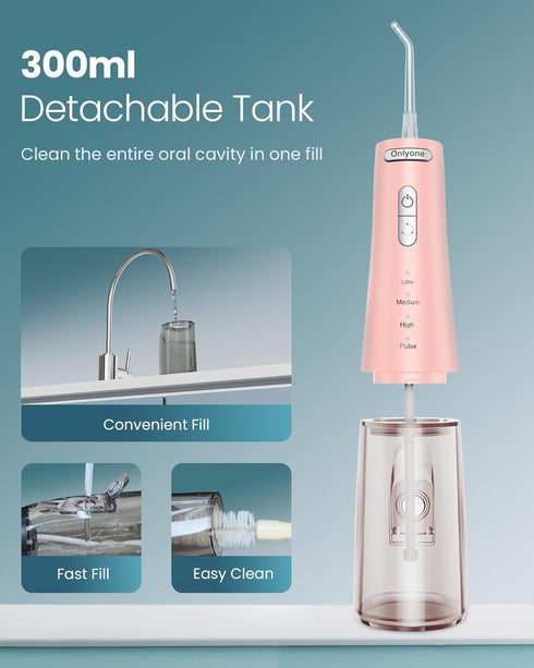 Onlyone Water Dental Flosser Pick for Teeth - 300ML Portable Oral Irrigator, Rechargeable Travel Cleaner, IPX7