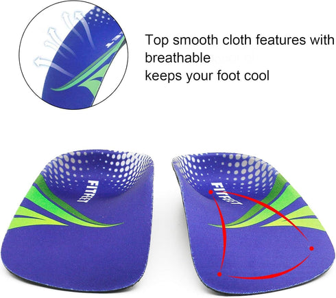 RooRuns FitFeet Orthotic Inserts 3/4 Length - High Arch Support Insoles for Over-Pronation, Plantar Fasciitis