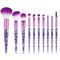 10 Pcs Crystal Unicorn Fan Makeup Brush Set, Professional Face Cosmetics for Blending, Foundation, Eye Shadows