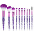 10 Pcs Crystal Unicorn Fan Makeup Brush Set, Professional Face Cosmetics for Blending, Foundation, Eye Shadows