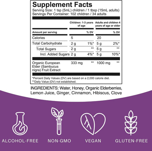 Elderberry Syrup Shots - Immune Support Supplement for Kids & Adults, Made with Honey & Elderberries