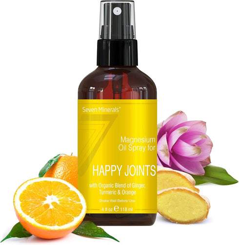 Seven Minerals Magnesium Happy Joints Spray, USA Made Magnesium Oil Blend with Essential Oils, 4 fl oz