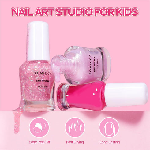 TOMICCA Kids Nail Polish - 10 Colors Quick Dry Nail Polish, Peel Off Water Based Rainbow Nail Polish, Kids Natural Safe Non Toxic Nail Polish for Toddler Teen
