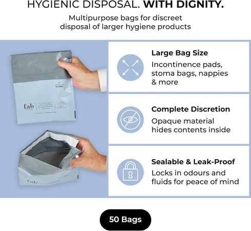 Pack 50 Fab Little Bag HyGeeni Disposal Bags for Nappies, Incontinence Pads, Ostomy & Catheter Bags - Prevents Odours