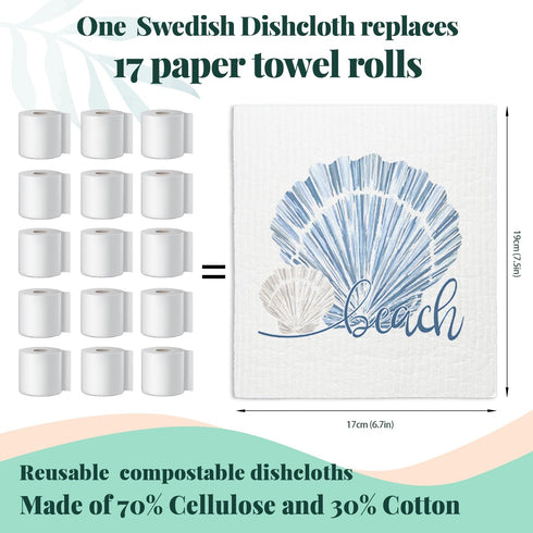 LARTSFRO 4 Pack Beach Ocean Swedish Dishcloths for Kitchen, Shells Swedish Dish Cloths for Ocean, Dish Towels