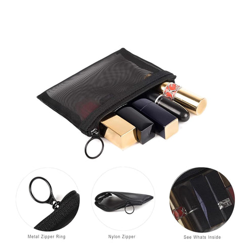 Patu Mini Zipper Mesh Bags, Size S / A7, 4" x 5", 5 Pieces, Small Travel Kit Storage Pouch for Beauty Makeup Lipstick
