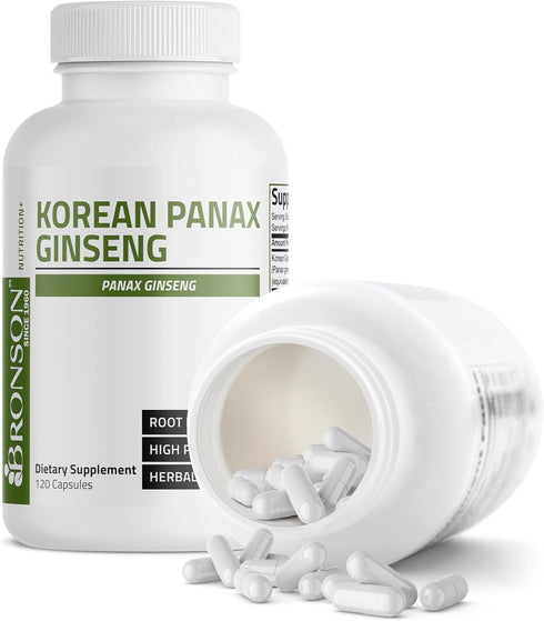 Bronson Korean Panax Ginseng | 120 Capsules - Supports Energy, Endurance, Vitality, Memory, and Mental Performance