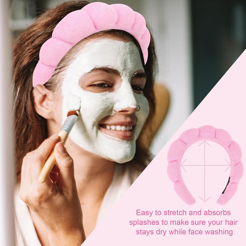 3 Pack Spa Headbands for Washing Face, Makeup Headband, Terry Cloth Puffy Hair Band for Skincare