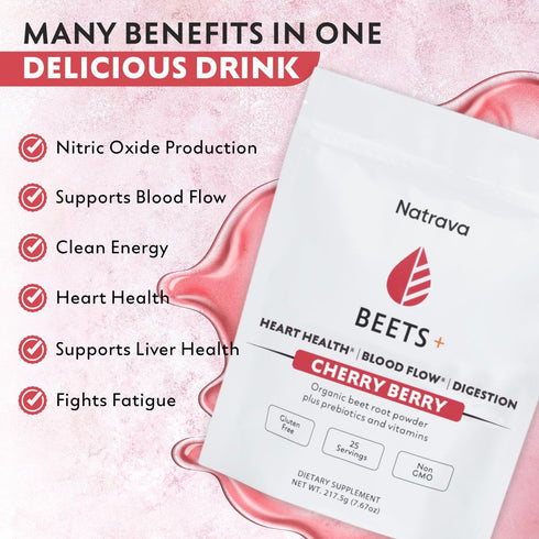 Beets+ 100% Organic Beet Root Powder Blend with Vitamins & Prebiotics for Blood Pressure Support