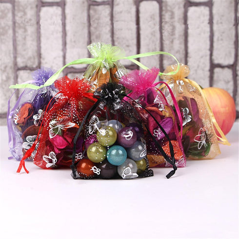 Zhiheng 100pcs Organza Wedding Party Gift Bags, Butterfly Drawstring Pouches for Jewelry Gift Favor (4"x6", Purple)