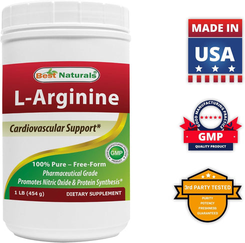 Best Naturals L-Arginine Powder 1 Pound - Pure Pharmaceutical Grade Free Form - Best Amino Acid Arginine Supplements