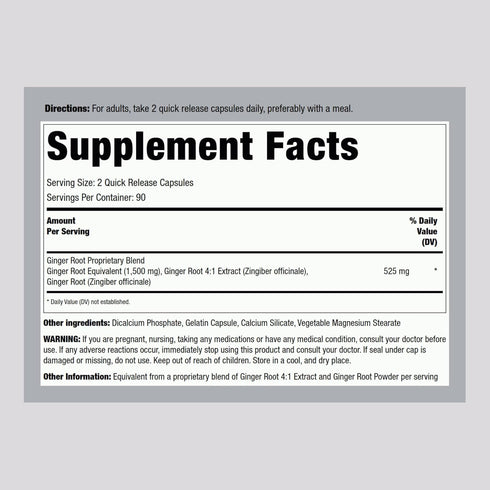 Piping Rock Ginger Root Capsules | 1500 mg | 180 Count | Non-GMO, Gluten Free Supplement
