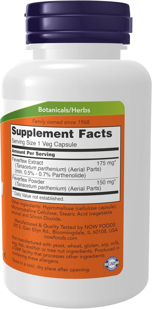 NOW Supplements, Feverfew with 0.5% - 0.7% Parthenolide, Herbal Supplement, 100 Veg Capsules (Pack of 1)