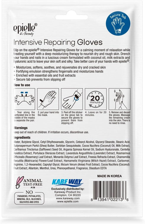 Epielle Intensive Repairing Gloves for Dry and Cracked Hands, 6 Pack | Coconut Oil, Milk Extract, Hyaluronic Acid