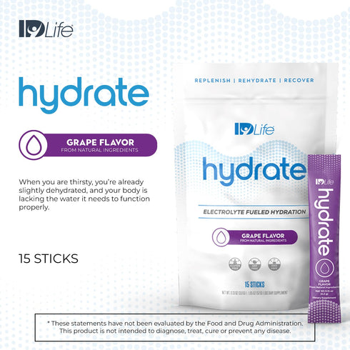 IDLife Hydrate - Grape Instant Hydration Packets with Essential Electrolytes, Antioxidants, Vitamins - 15 Sticks