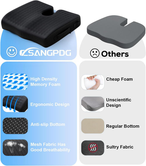 Csangpdg Wheelchair Seat Cushions Cooling, Ergonomic Seat Cushion, Waterproof Silk Fabric, Memory Foam Cooling Gel