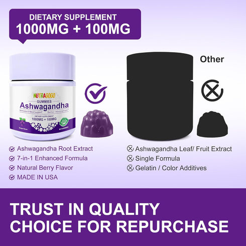 NUTRAGOGO Gummies D3 Gummies Free)-2 Pack Ashwagandha & Vitamin Organic Aswangdha Supplement for Improve Sleep, Stress
