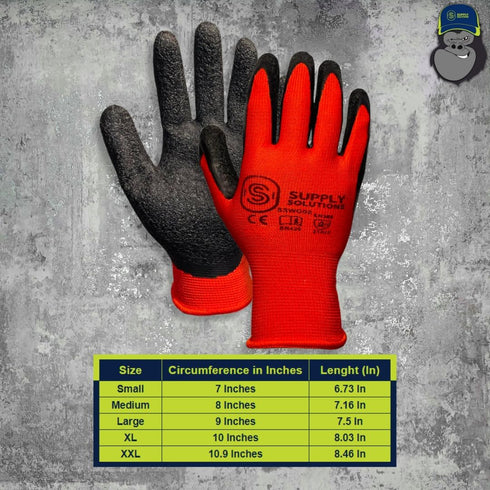 13 Gauge Polyester Shell with Latex Crinkle Palm Dipped Safety Work Gloves, 12 Pairs for Landscaping, XXL