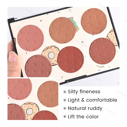 KYDA 6 Colors Blush Palette, Matte and Shimmer Blush Palette, Smooth Blendable Powder, Multiuse Blusher Makeup with