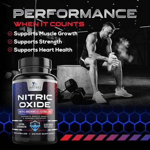 Extra Strength Nitric Oxide Supplement L Arginine 3X Strength - 120 Capsules, Citrulline Malate, AAKG, Beta Alanine