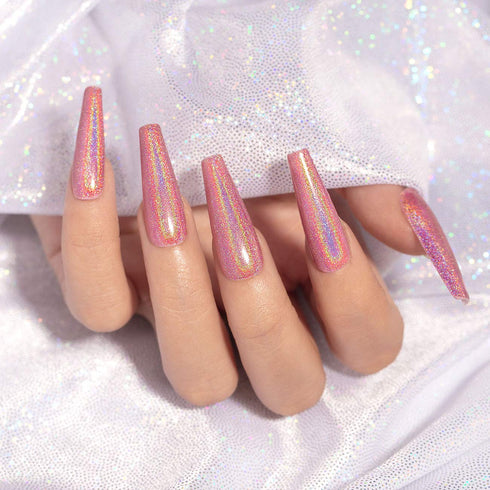 RARJSM Holographic Nail Polish | Rose Gold Gel Nail Polish with Mermaid Unicorn Effect Glitter | Suitable for Spring