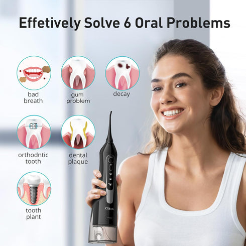 COSLUS Water Dental Flosser Teeth Pick: Portable Cordless Oral Irrigator, 300ML, IPX7 Waterproof Electric Waterflosser