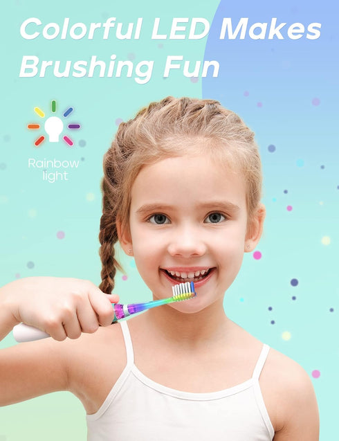 SEAGO Kids Electric Toothbrush with 2 Mins Timer and 4 Replacement Brush Heads, Green Color for Boys, Battery Powered