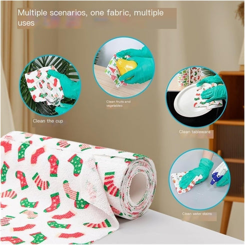 kinganrun 20 25x25cm Christmas Print Tear-Off Dish Cloths Thick Microfiber Sheets Roll