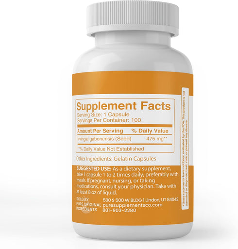 PURE ORIGINAL INGREDIENTS Irvingia (100 Capsules) - Always Pure, Lab Verified, No Additives or Fillers