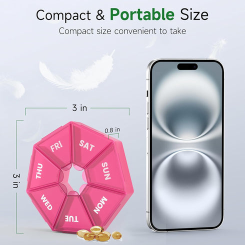 Weekly Pill Organizer 2 Pack, Portable Pill Box Medicine Case, 6 Colors, New Edition for Vitamins, Arthritis Friendly