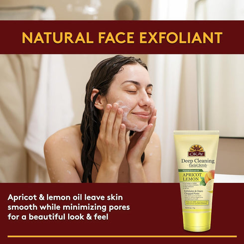 OKAY Oil Control Facial Scrub Exfoliator for Women and Men, Apricot Lemon, 6 oz