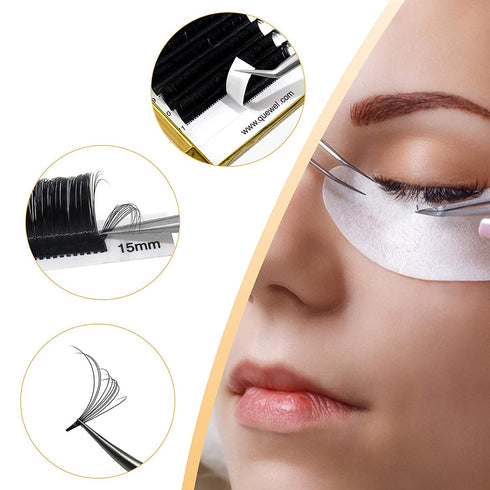 QUEWEL Volume Eyelash Extensions - 0.03-0.12mm, C/CC/D/DD Curl, Easy Fan Volume Lashes 2D-20D (0.10C Mix 8-15mm)