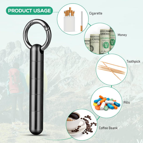 TISUR Keychain Pill Holder, Portable Waterproof Titanium Pill Organizer for Daily Travel - Black