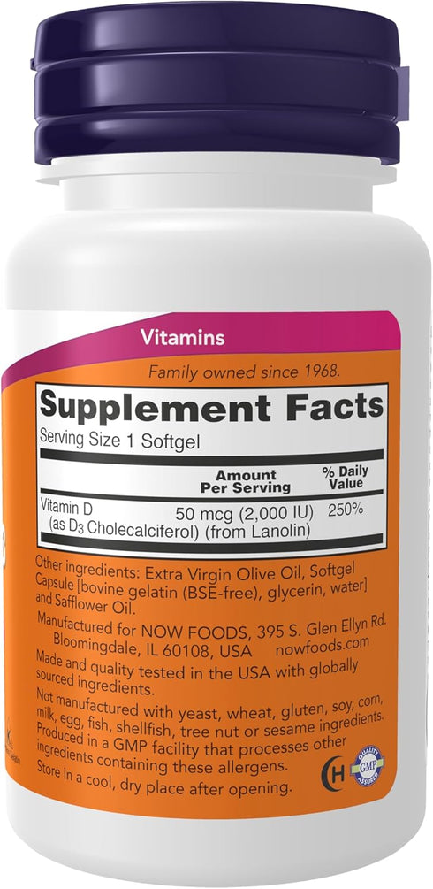 NOW Foods Vitamin D-3 2,000 IU, High Potency, 120 Softgels