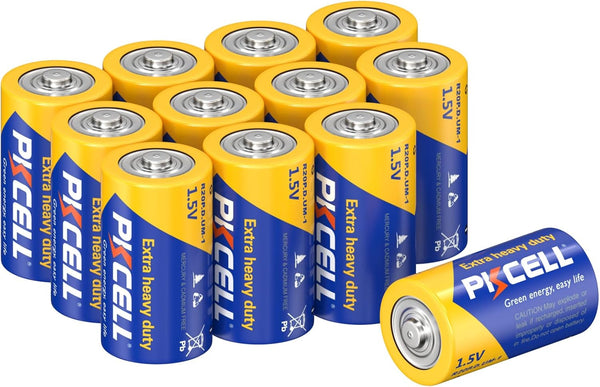 PKCELL 12 Pack D Batteries, R20P 1.5V D Size Non-Rechargeable Batteries, Long-Lasting Power