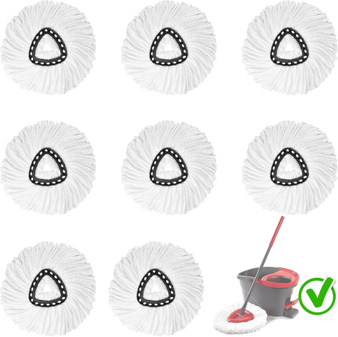 8-Pack Spin Mop Replacement Heads, 100% Microfiber Refills for Easy Wring, 360° Micro Replacement Mop Head